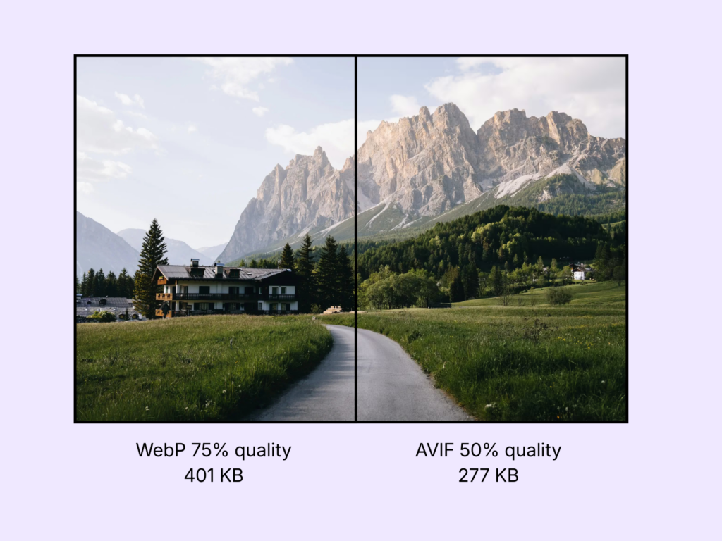 Difference between a WebP and an AVIF version of the same image at 75% and 50% quality, respectively