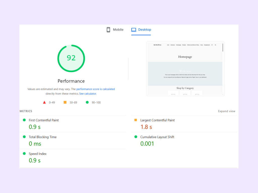 Desktop optimization results for Imagify