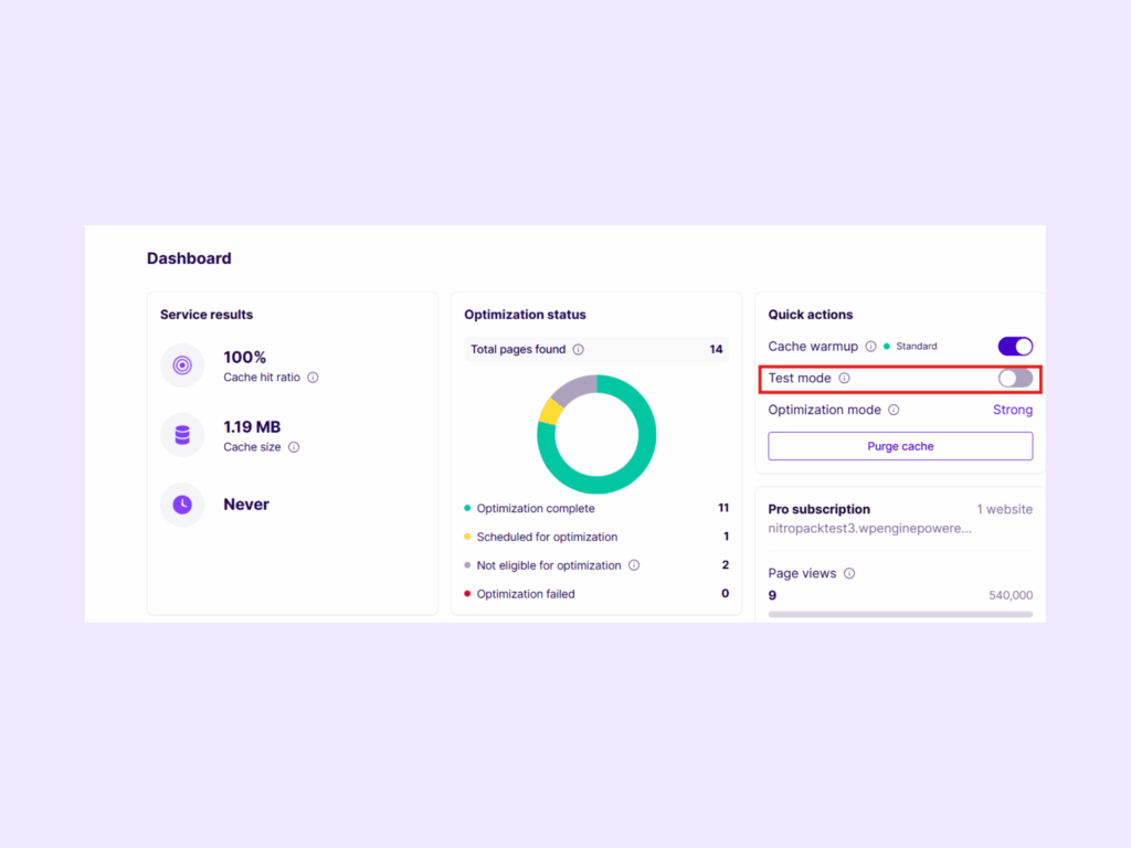 Enable test mode on the dashboard