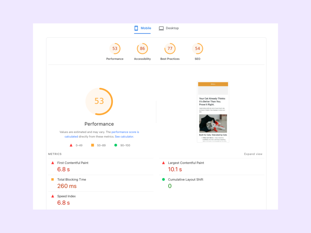 Test site Google PageSpeed Insights score with default optimizations but without waiting 15 minutes