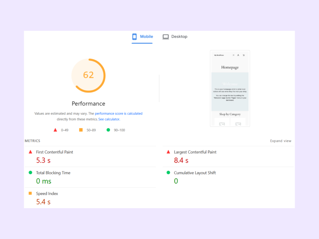 Mobile optimization results for ShortPixel
