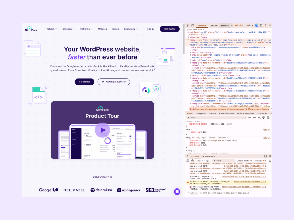 Opening the Dev Tools tab on a website