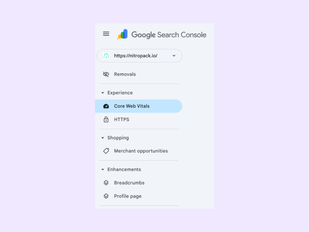 Google Search Console's Core Web Vitals report tab