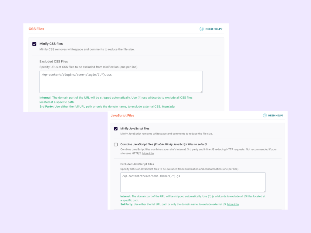 Minify CSS and JavaScript files settings in WP Rocket