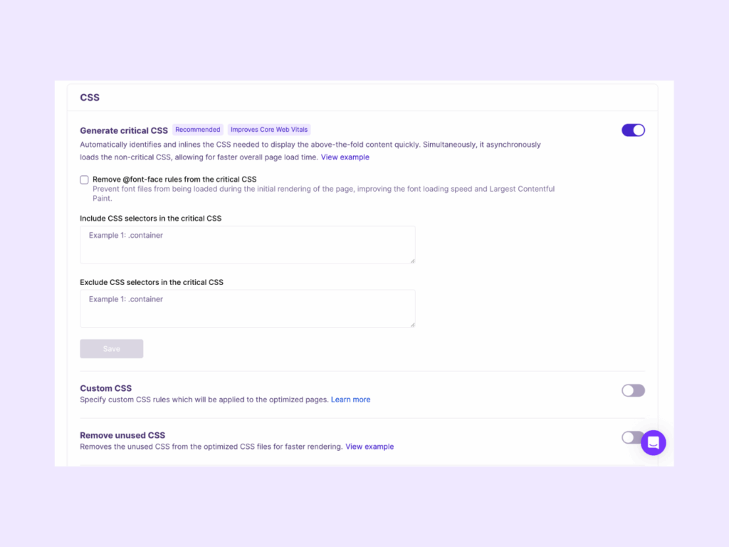 NitroPack’s CSS settings