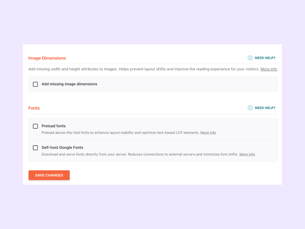 Image Dimensions and font settings in WP Rocket