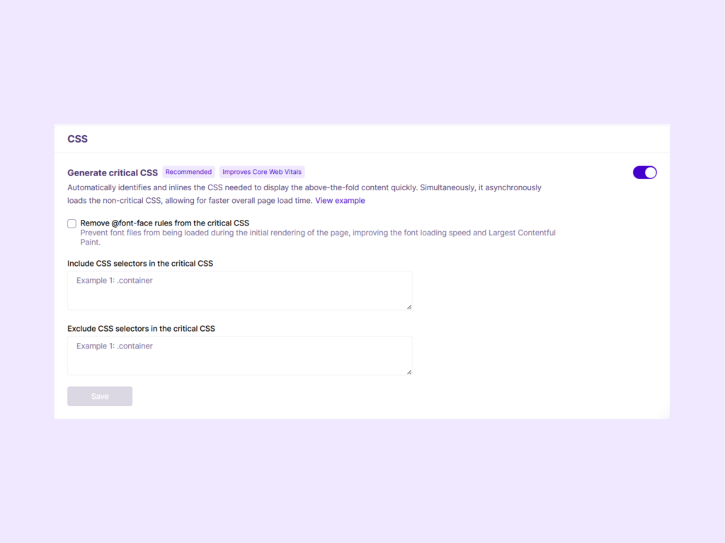 Critical CSS on NitroPack dashboard