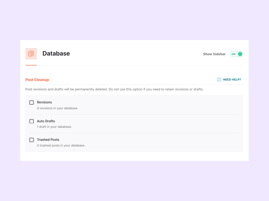 Database cleanup settings in WP Rocket