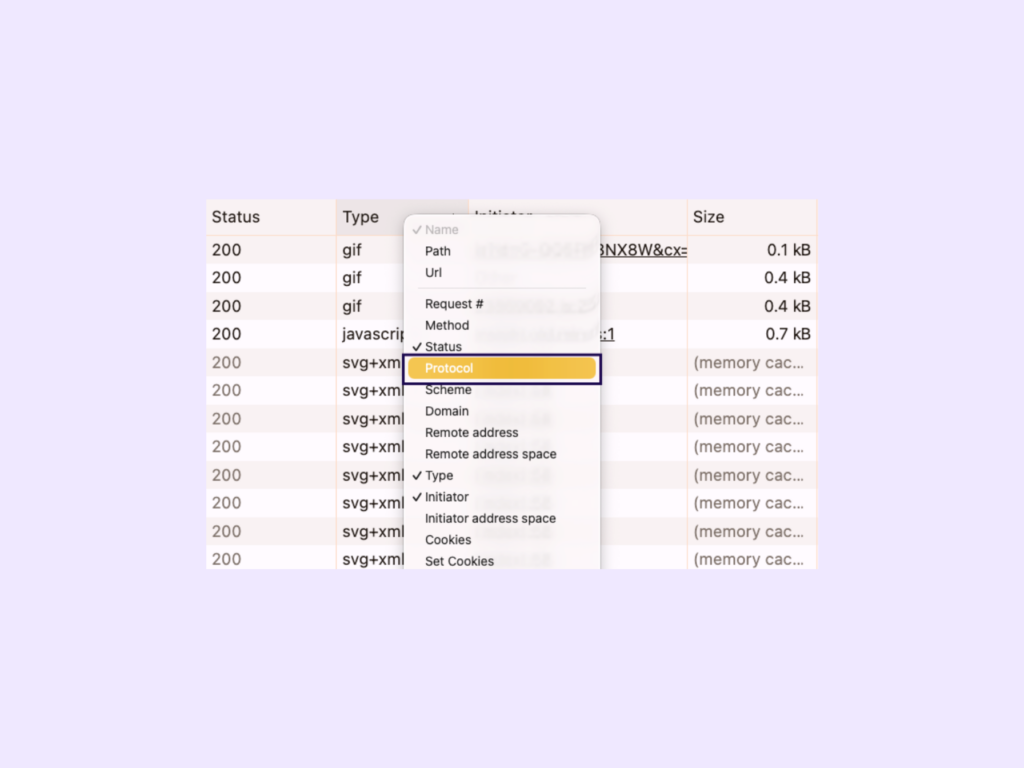 Enabling the Protocol column in Chrome DevTools