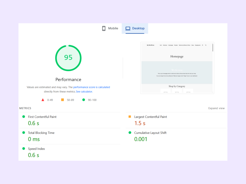 Desktop optimization results for Smush