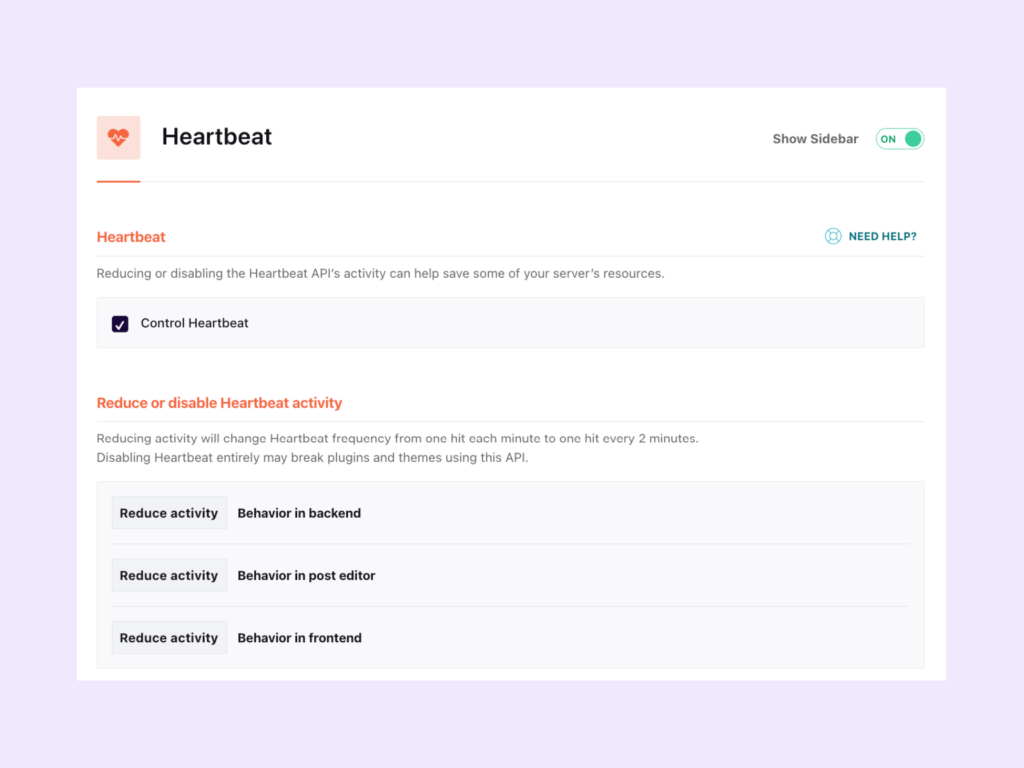 Heartbeat API settings in WP Rocket