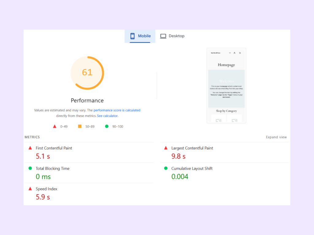 Mobile optimization results for Smush