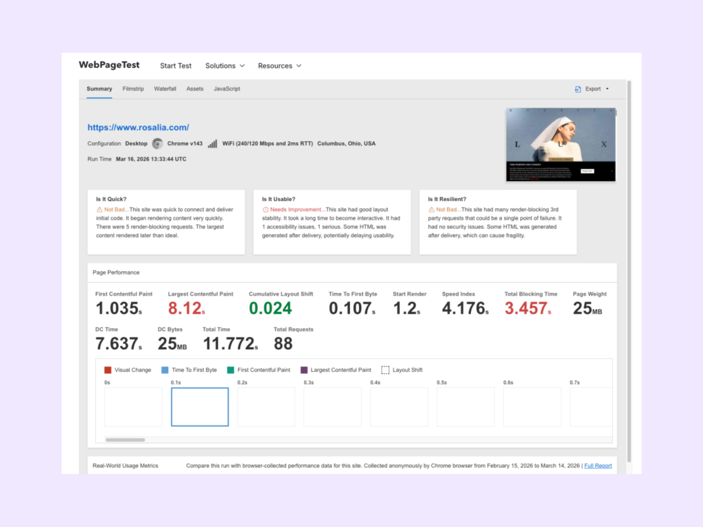 WebPageTest report example