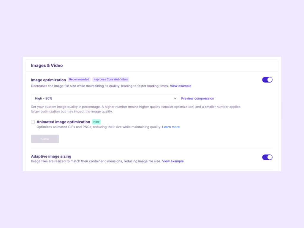 Image optimization settings in Nitropack