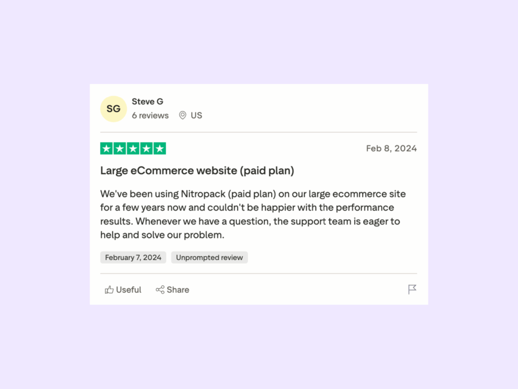 Nitropack review from Steve G on Trustpilot