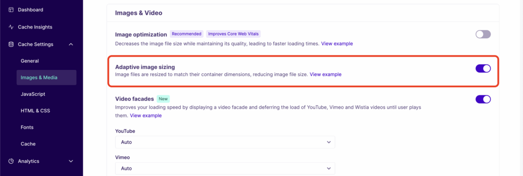 Adaptive Image sizing nitropack app