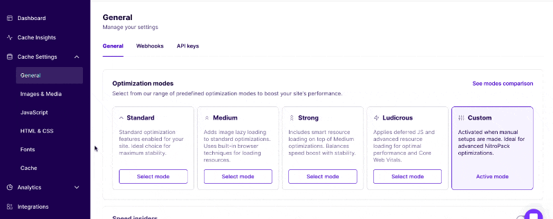 Enabling NitroPack's Combine CSS feature in the web app