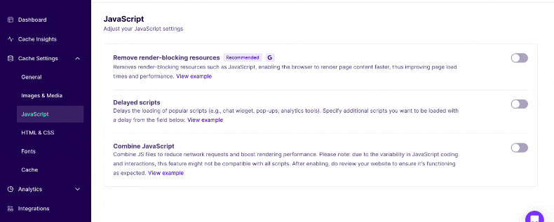 Enabling NitroPack's Combine JavaScript in the web app