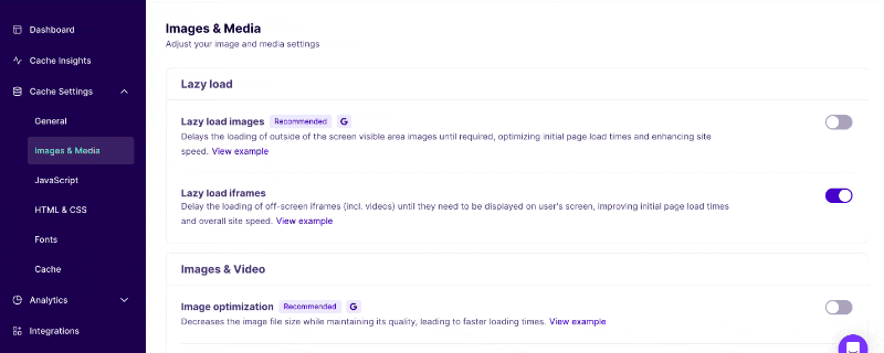 Lossy and lossless image compression setup in NitroPack dashboard