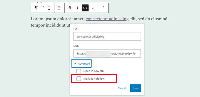 Make links nofollow