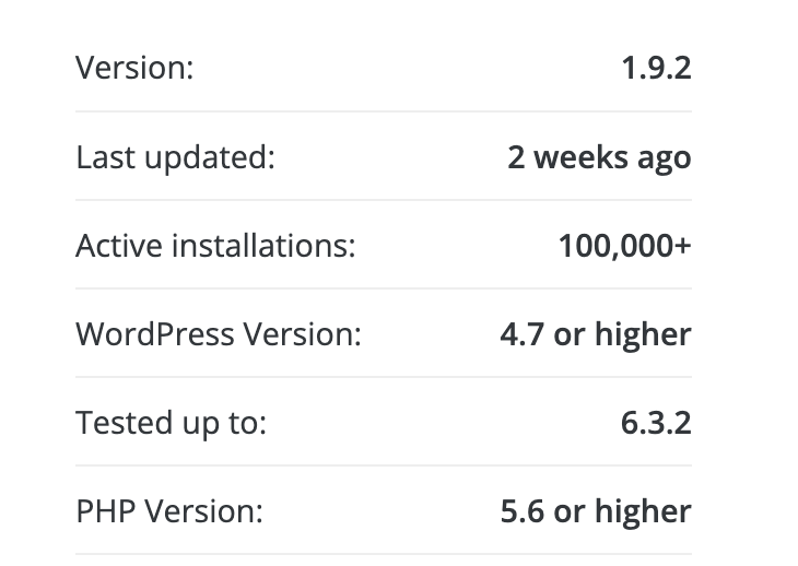WordPress plugin details and technical information