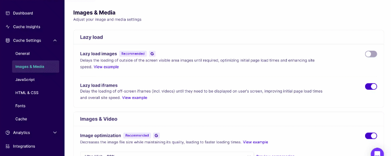 Preemptive image sizing setup in NitroPack dashboard