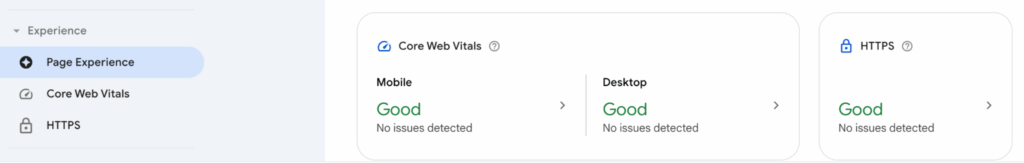 Google Search Console page experience report