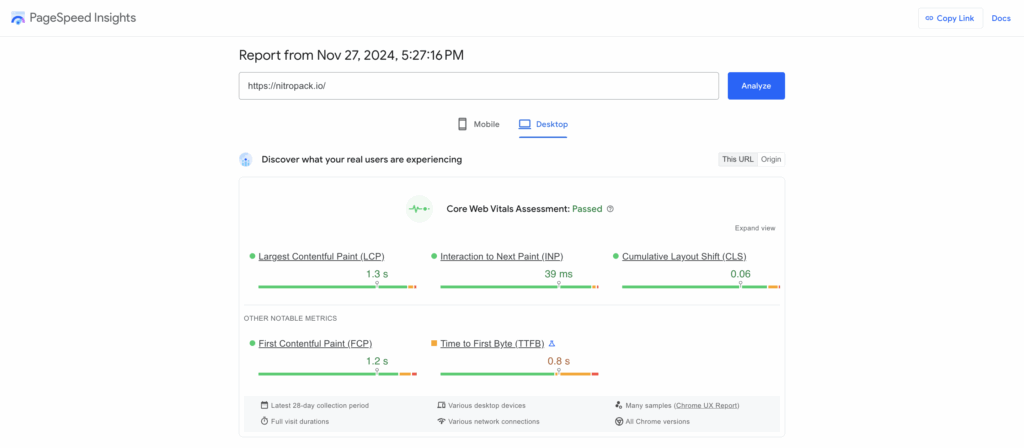 PageSpeed Insights report