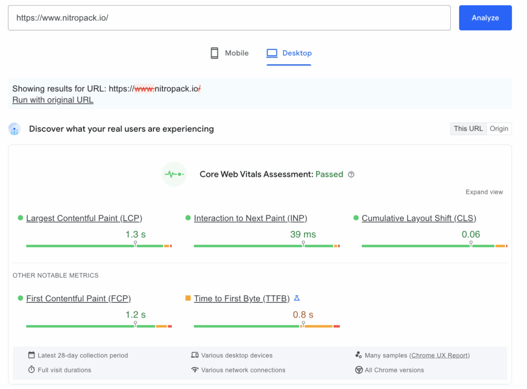 PageSpeed Insights Core Web Vitals Report