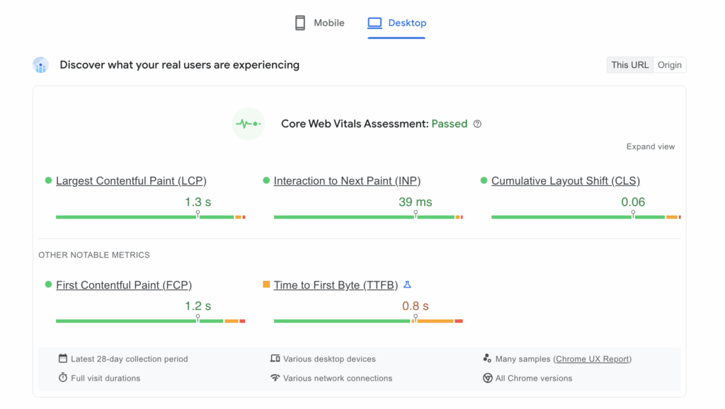 Core Web Vitals assessment passed