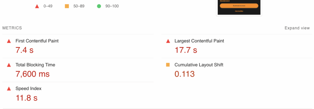 PSI report speed index