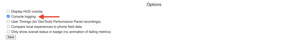 Core Web Vitals Extension Settings