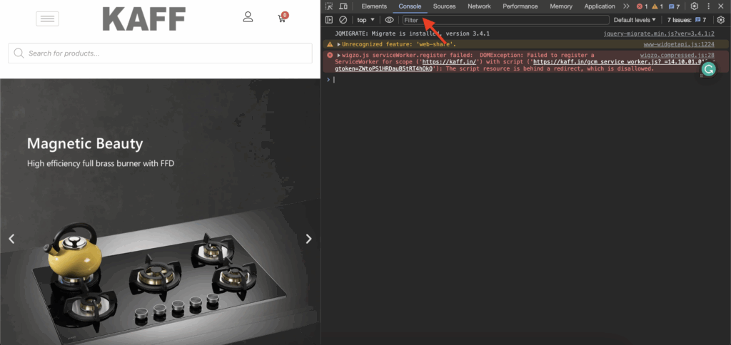 Chrome Dev Tools console tab