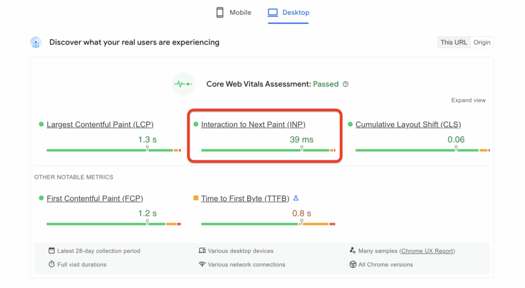 PSI Report Core Web Vitalsa assessment