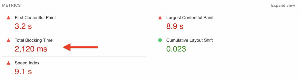 Total Blocking Time score in PSI