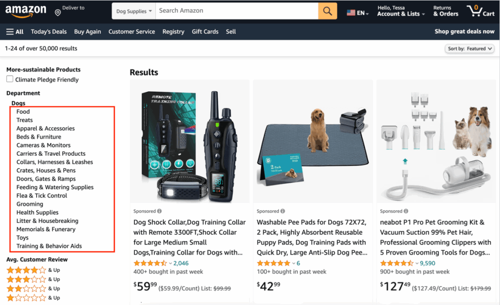 Amazon product categorization for keyword research