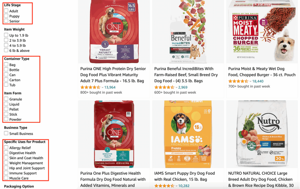 Amazon product filters for keyword research