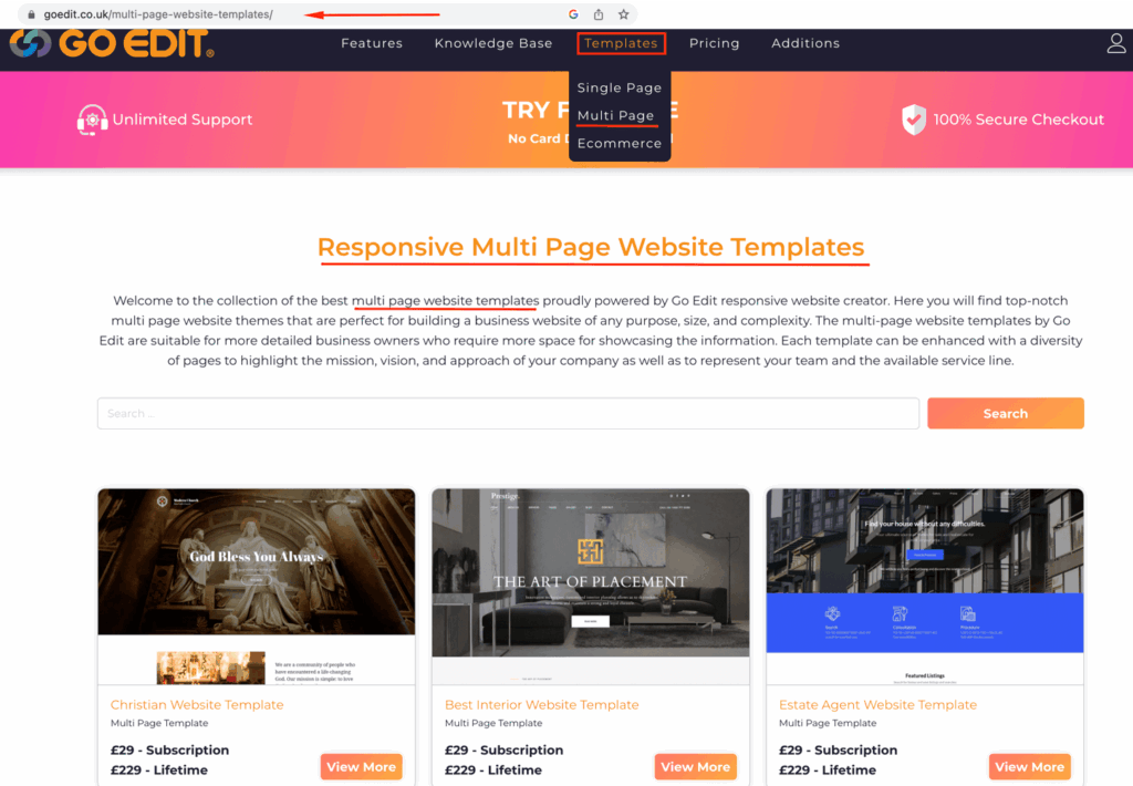 SEO-friendly product category page example GoEdit website