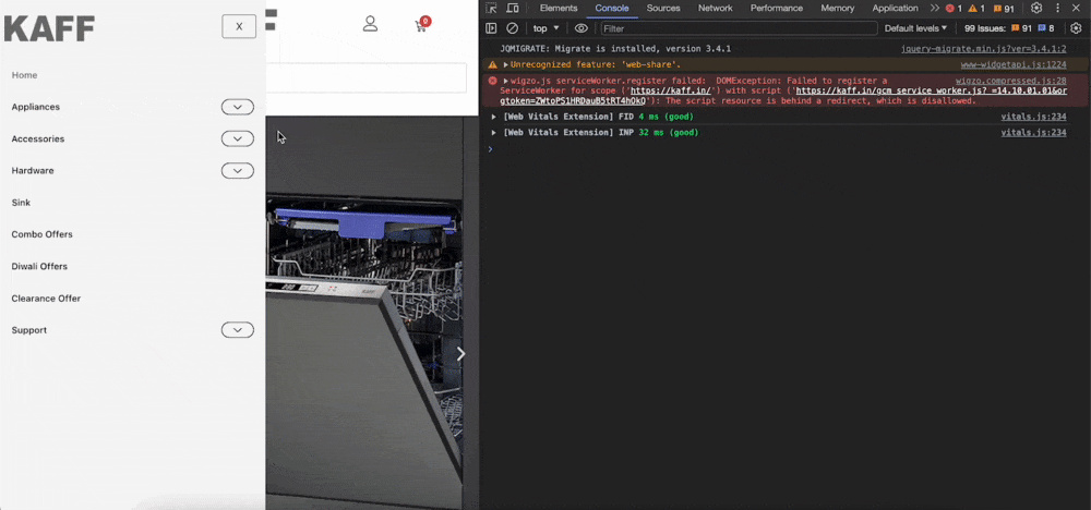 Identifying poor INP in website example