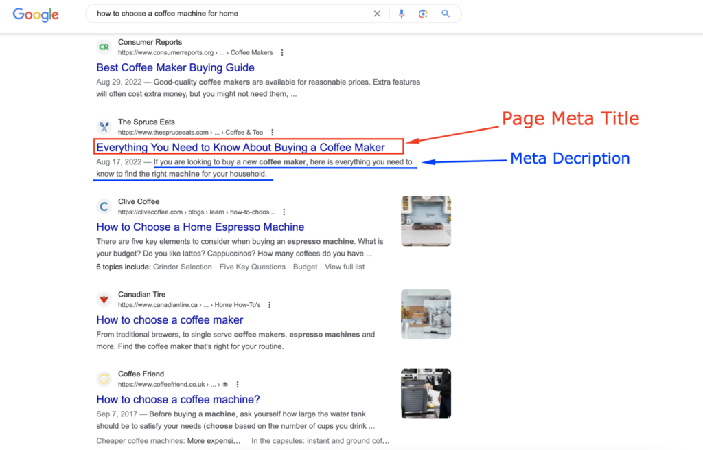 Meta title and meta description for search result in Google