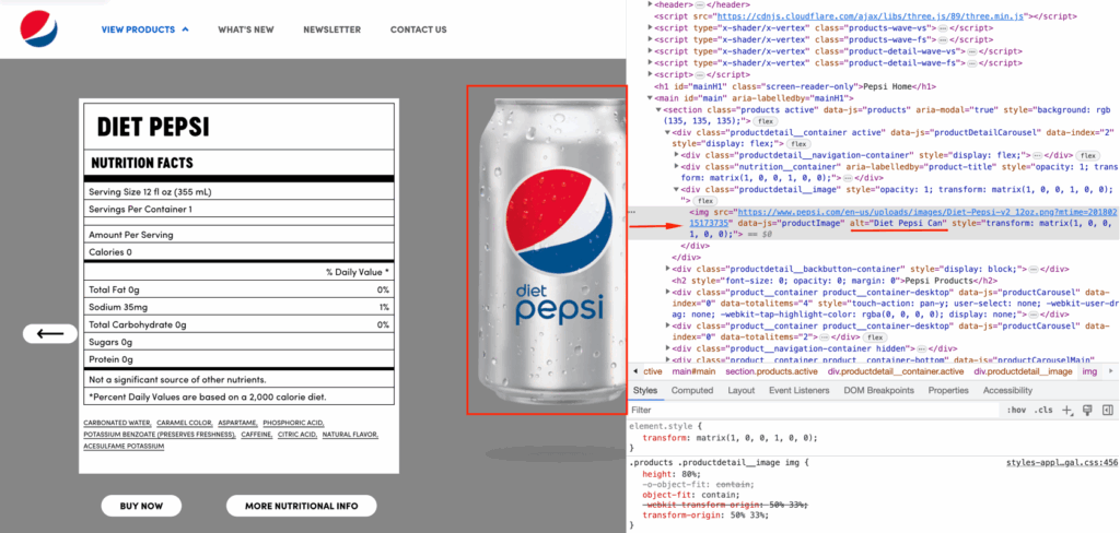 Image ALT text example in Pepsi website