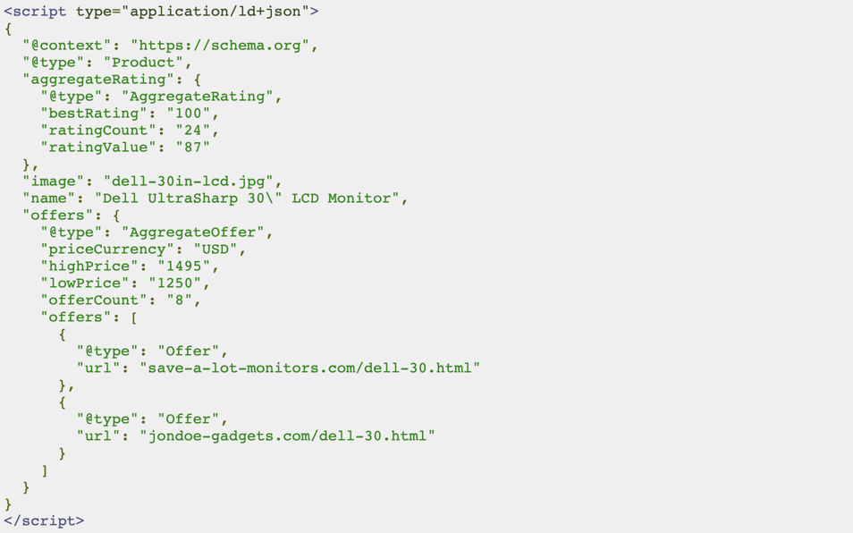 Product page structured data example
