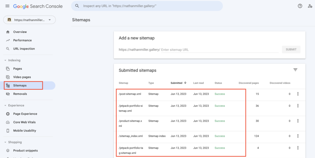 Submitting a website sitemap in Google Search Console