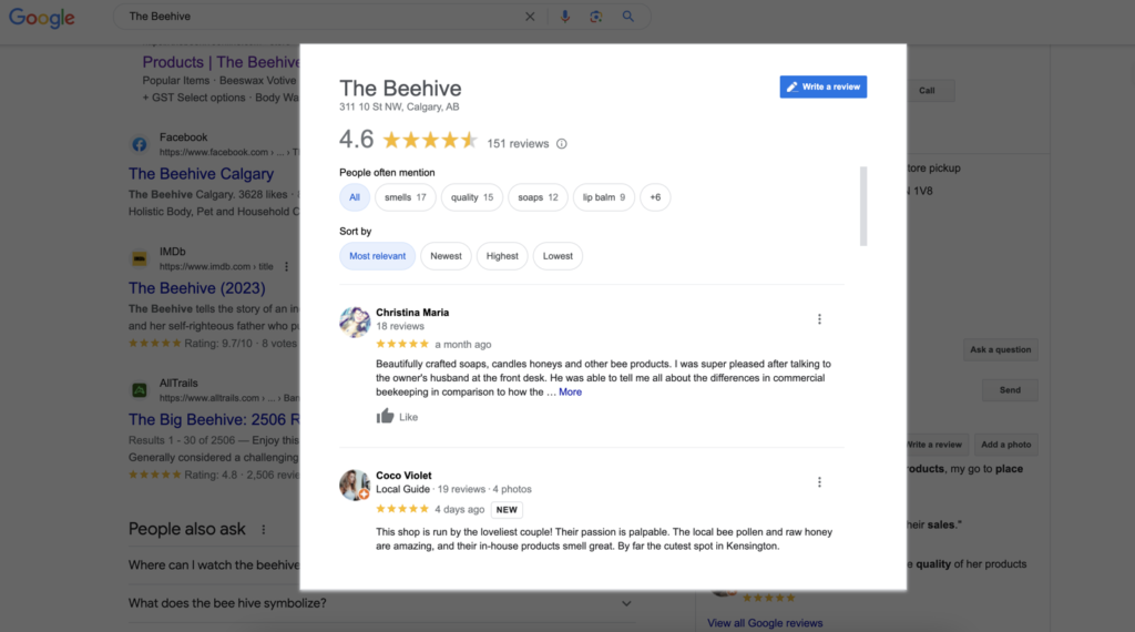 Public reviews from Google My Business