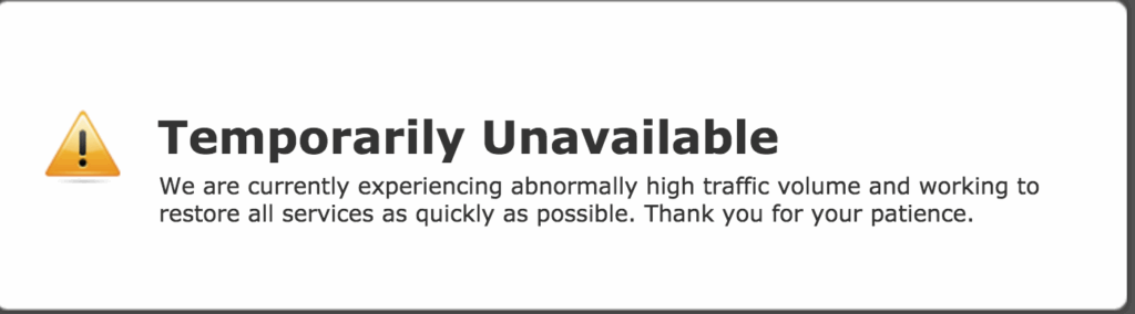 Temporarily unavailable error message