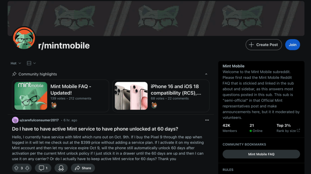 Mint Mobile subreddit