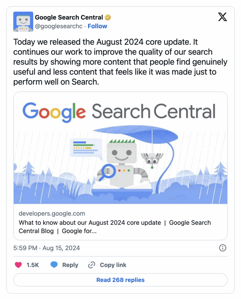August core update Google