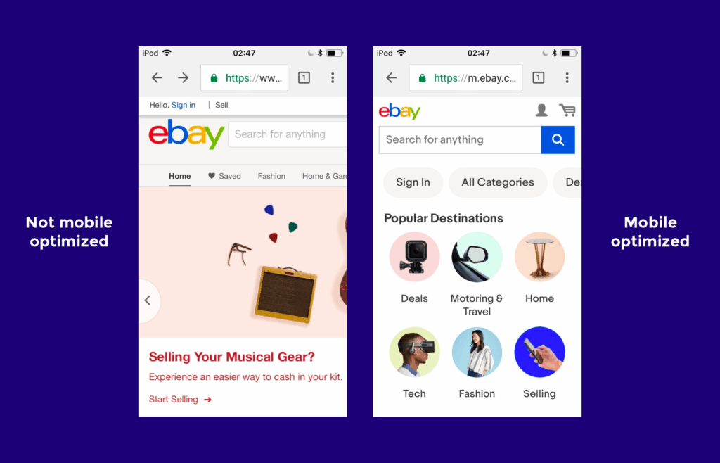 Ebay mobile-friendly website layout