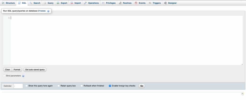 SQL tab