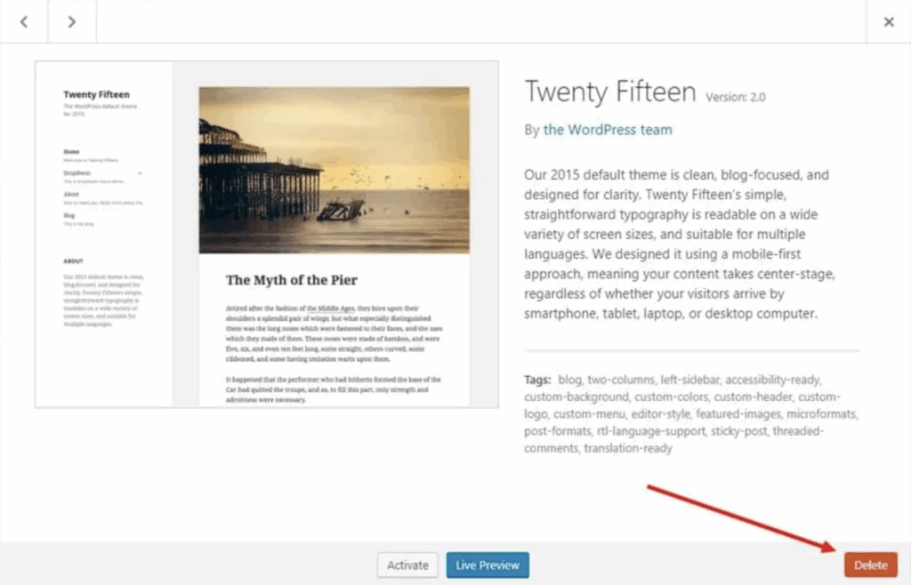 Delete WordPress theme
